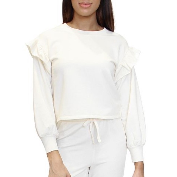 Almost Famous Tops - Cream Ruffled Sleeve Sweatshirt